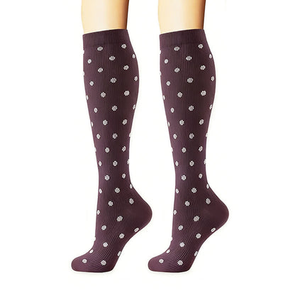 Plusock Stripes Polka Dot Solid Color Compression Socks(6 Pairs) - image 5