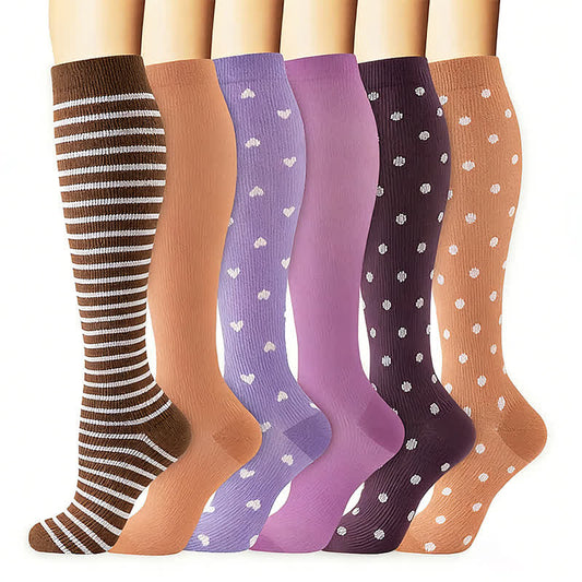 Plusock Stripes Polka Dot Solid Color Compression Socks(6 Pairs) - Multicolor - L/XL - image 0