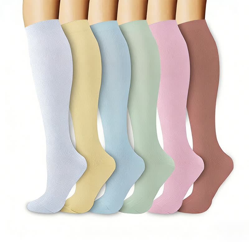 Plusock Pastel Solid Minimal Style Compression Socks(6 Pairs) - Multicolor - L/XL - image 0