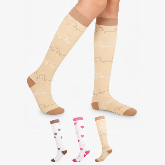 Plusock Pink Heart Knee High Compression Socks(3 Pairs) - Multicolor - S/M - image 0