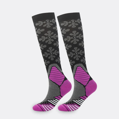 Plusock Snowflake Print Compression Socks(5 Pairs） - Purple - S/M - image 7