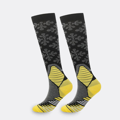 Plusock Snowflake Print Compression Socks(5 Pairs） - Yellow - S/M - image 6