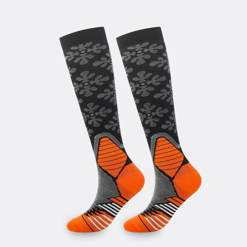 Plusock Snowflake Print Compression Socks(5 Pairs） - Orange - S/M - image 5