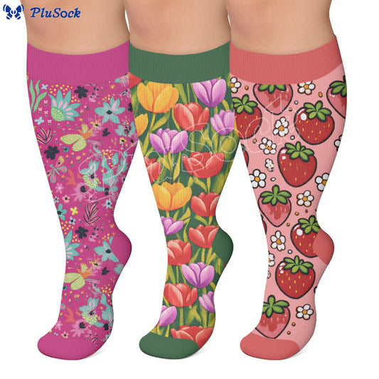 Plusock Plus Size Floral Fruit Compression Socks - image 0
