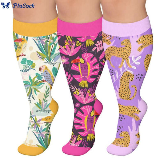 Plusock Plus Size Tropical Parrot Compression Socks - image 0