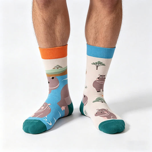 Plusock Hippo Cartoon Quarter Socks - Blue - EU36-43(US3-9) - image 0