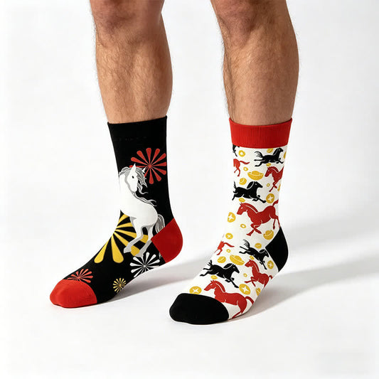 Plusock Horse Print Quarter Socks - Red - EU36-43(US3-9) - image 0