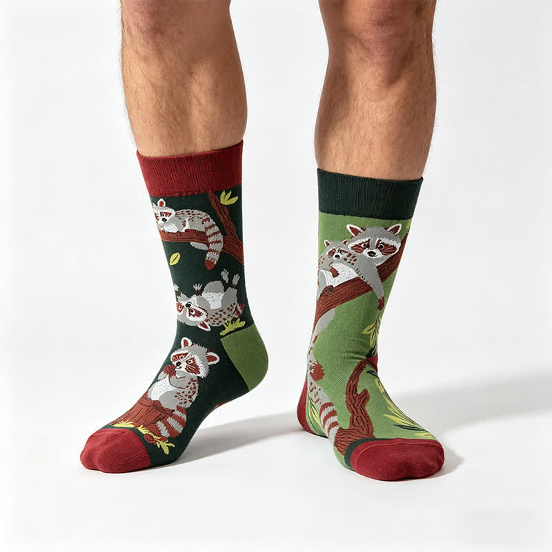 Plusock Forest Raccoon Mid-Calf Socks – Soft Cotton-Blend Unisex – plusock