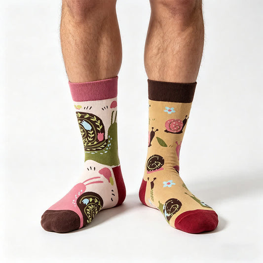 Plusock Cartoon Snail Floral Quarter Socks - Pink - EU36-43(US3-9) - image 0