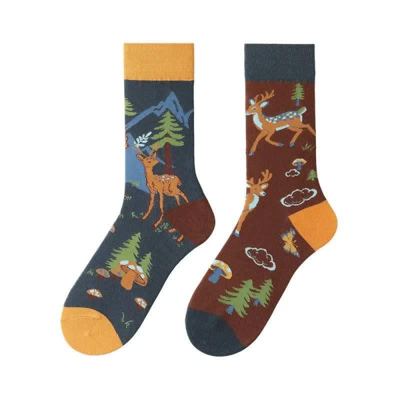 Plusock Forest Deer Cartoon Quarter Socks - image 1