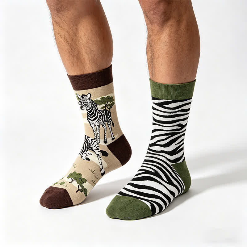 Plusock Playful Steppe Zebra Quarter Socks - Green - EU36-43(US3-9) - image 0
