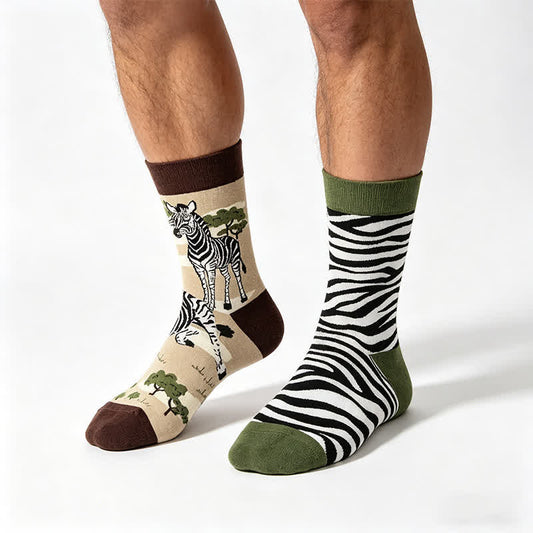 Plusock Playful Steppe Zebra Quarter Socks - Green - EU36-43(US3-9) - image 0