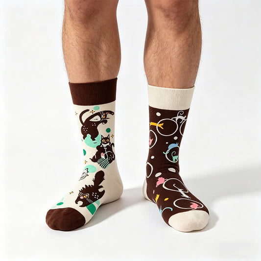 Plusock Playful Cat Cartoon Quarter Socks - Coffee - EU35-43(US2-9) - image 0