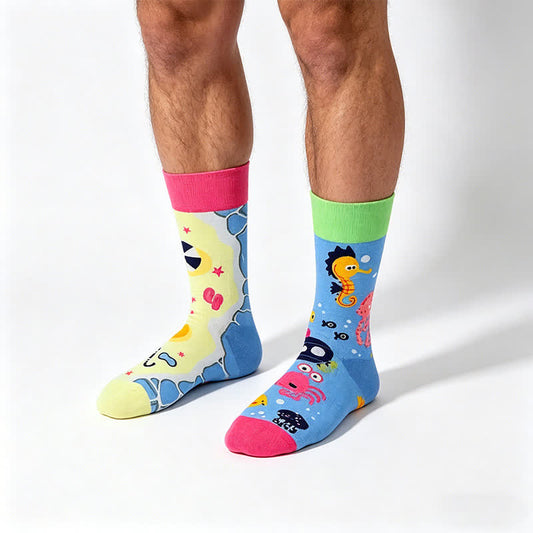 Plusock Playful Ocean Cartoon Quarter Socks - Blue - EU35-43(US2-9) - image 0