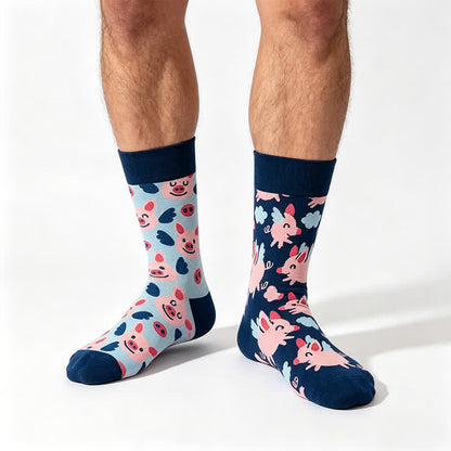 Plusock Cartoon Cute Pig Quarte Socks - Blue - EU35-43(US2-9) - image 0