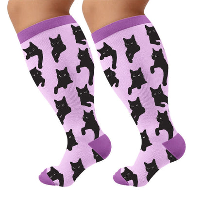 Plusock Plus Size Lazy Cat Compression Socks - Purple(1 Pair) - 4XL - image 5