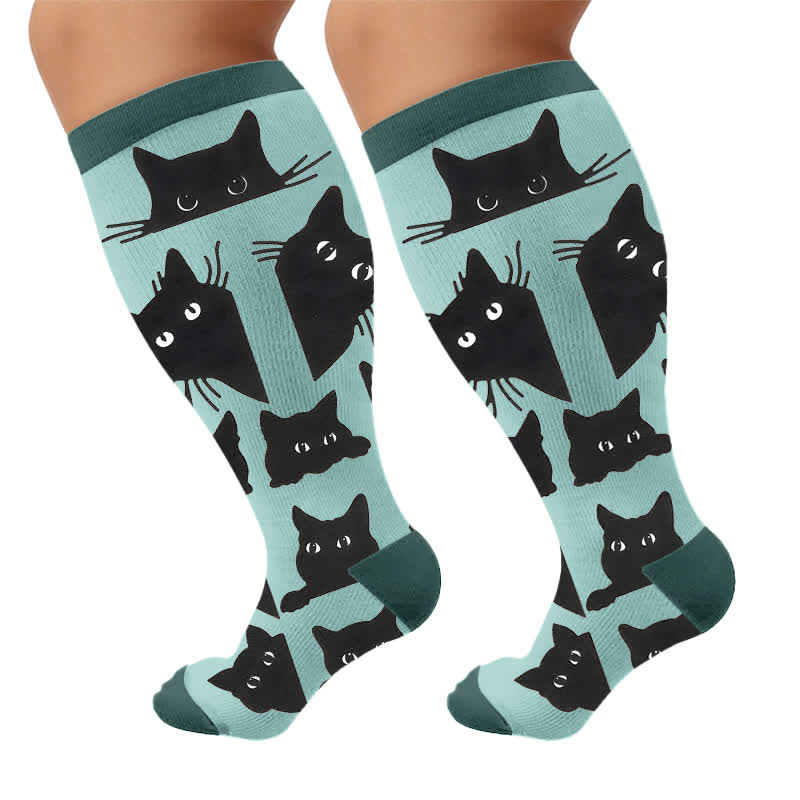 Plusock Plus Size Lazy Cat Compression Socks - Blue(1 Pair) - 4XL - image 7