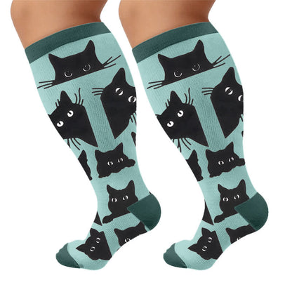 Plusock Plus Size Lazy Cat Compression Socks - Blue(1 Pair) - 4XL - image 7