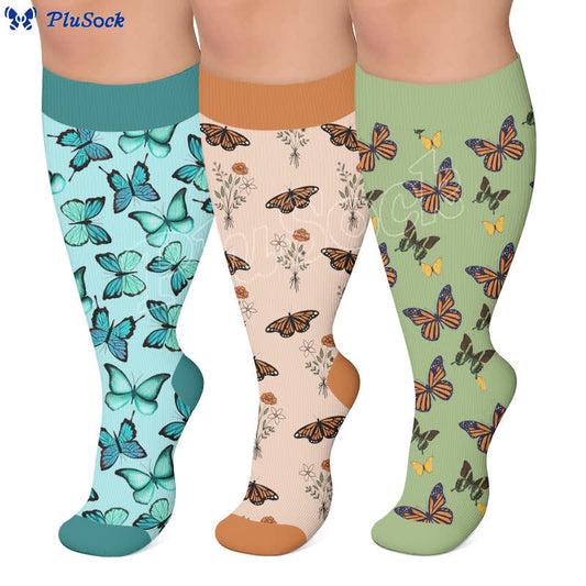 Plusock Plus Size Butterflies Among Flowers Compression Socks - image 0