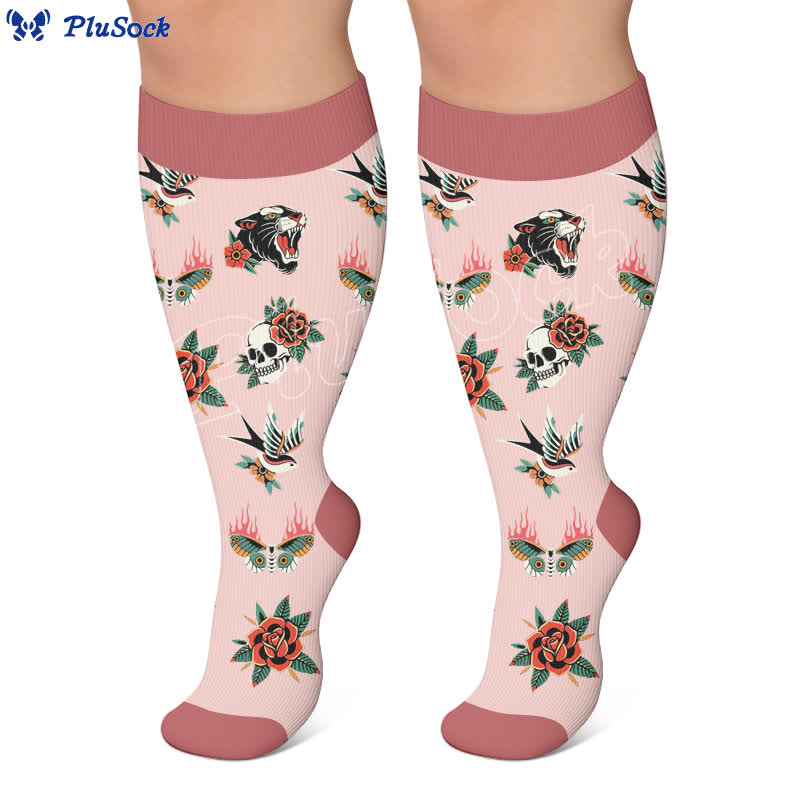 Plusock Plus Size Dark Retro Skulls Compression Socks - image 3