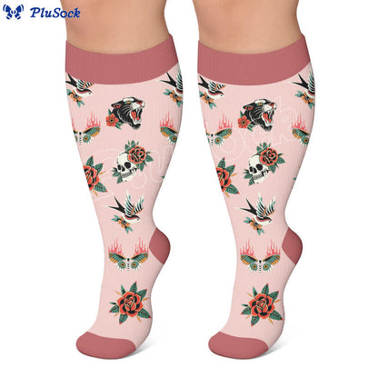 Plusock Plus Size Dark Retro Skulls Compression Socks - image 3