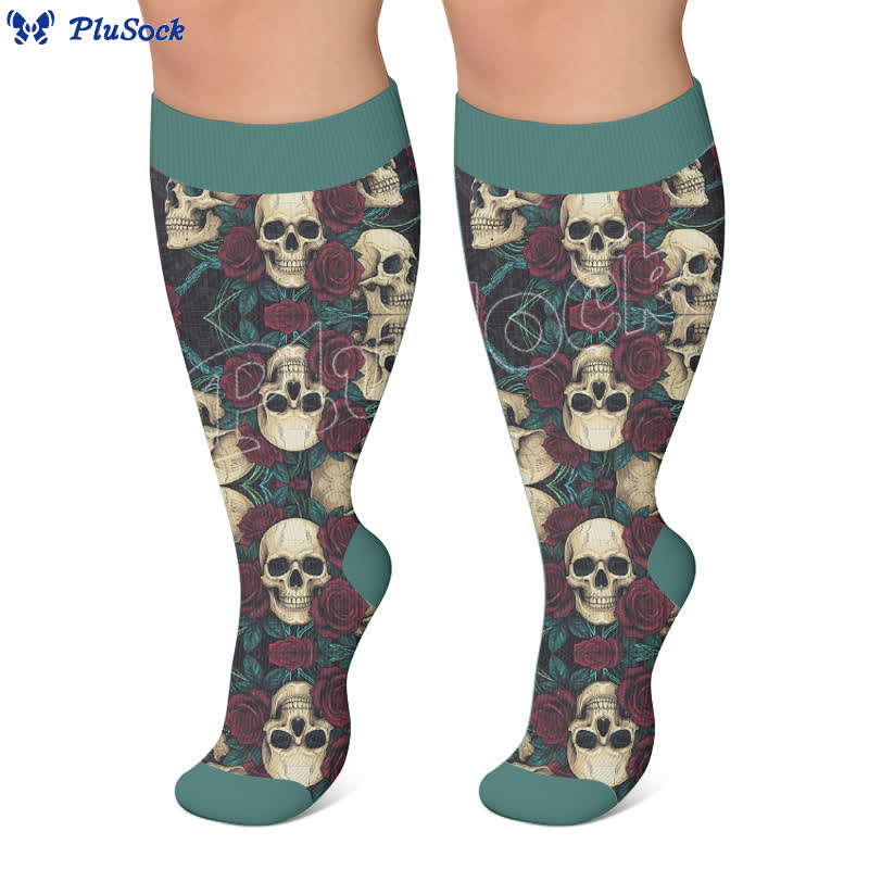 Plusock Plus Size Dark Retro Skulls Compression Socks - image 4