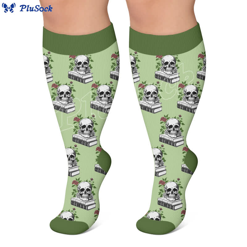 Plusock Plus Size Dark Retro Skulls Compression Socks - image 2