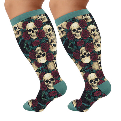 Plusock Plus Size Dark Retro Skulls Compression Socks - Blue(1 Pair) - 4XL - image 7