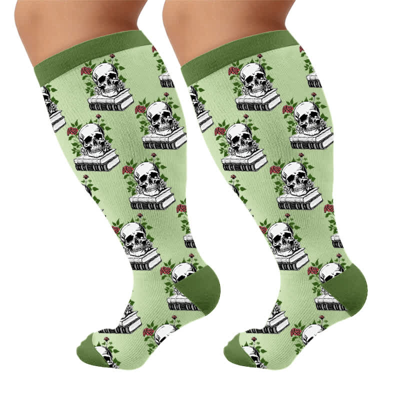 Plusock Plus Size Dark Retro Skulls Compression Socks - Green(1 Pair) - 4XL - image 5