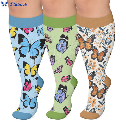 Plusock Plus Size Multicolor Butterfly Compression Socks - image 0