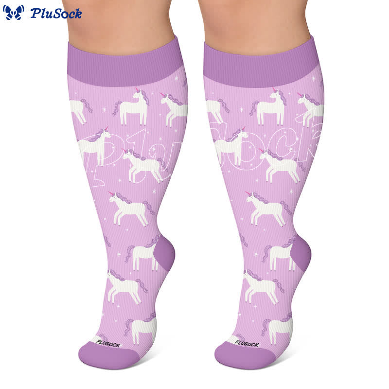 Plusock Plus Size Lavender Unicorn Compression Socks - image 2