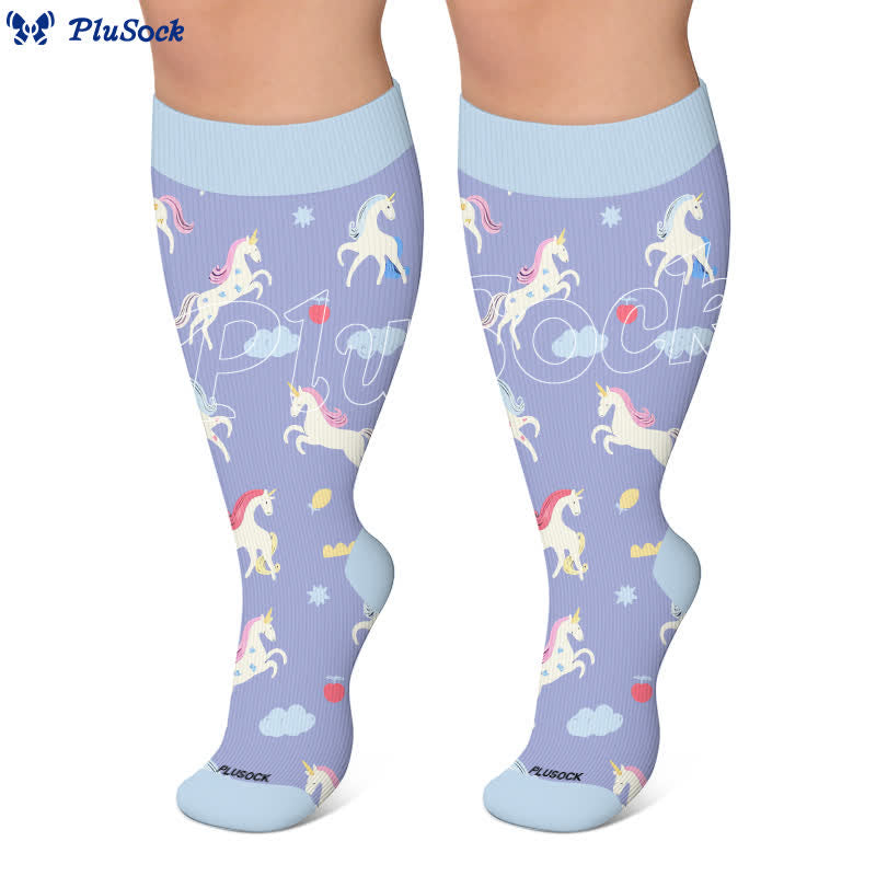 Plusock Plus Size Lavender Unicorn Compression Socks - image 3