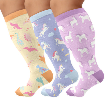 Plusock Plus Size Lavender Unicorn Compression Socks - Multicolor(3 Pairs) - 4XL - image 1