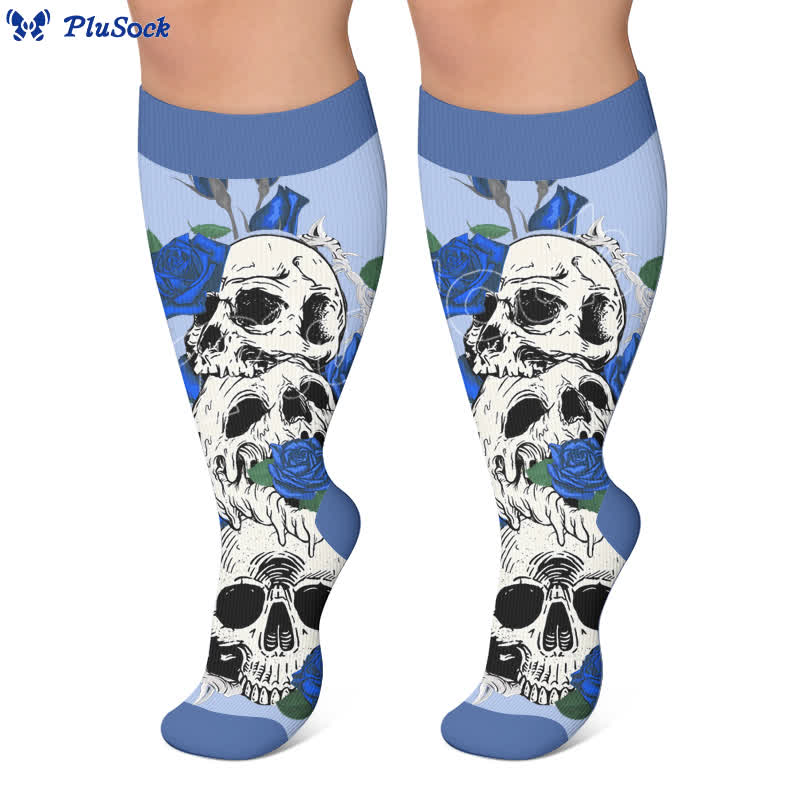 Plusock Plus Size Pink Floral Skull Compression Socks - image 3
