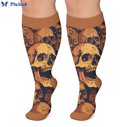 Plusock Plus Size Pink Floral Skull Compression Socks - image 4