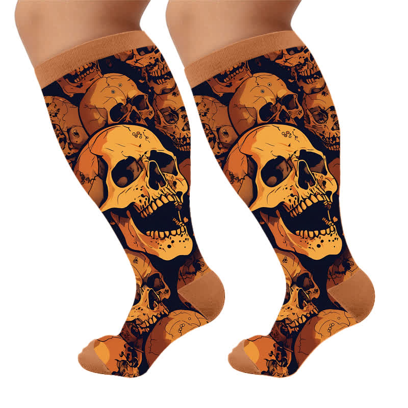 Plusock Plus Size Pink Floral Skull Compression Socks - Yellow (1 Pair) - 4XL - image 7