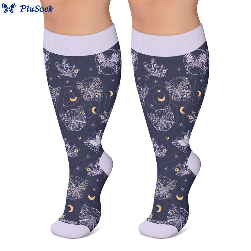 Plusock Plus Size Purple Celestial Cat Compression Socks - image 4