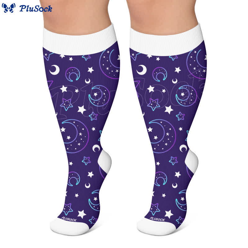 Plusock Plus Size Purple Celestial Cat Compression Socks - image 2