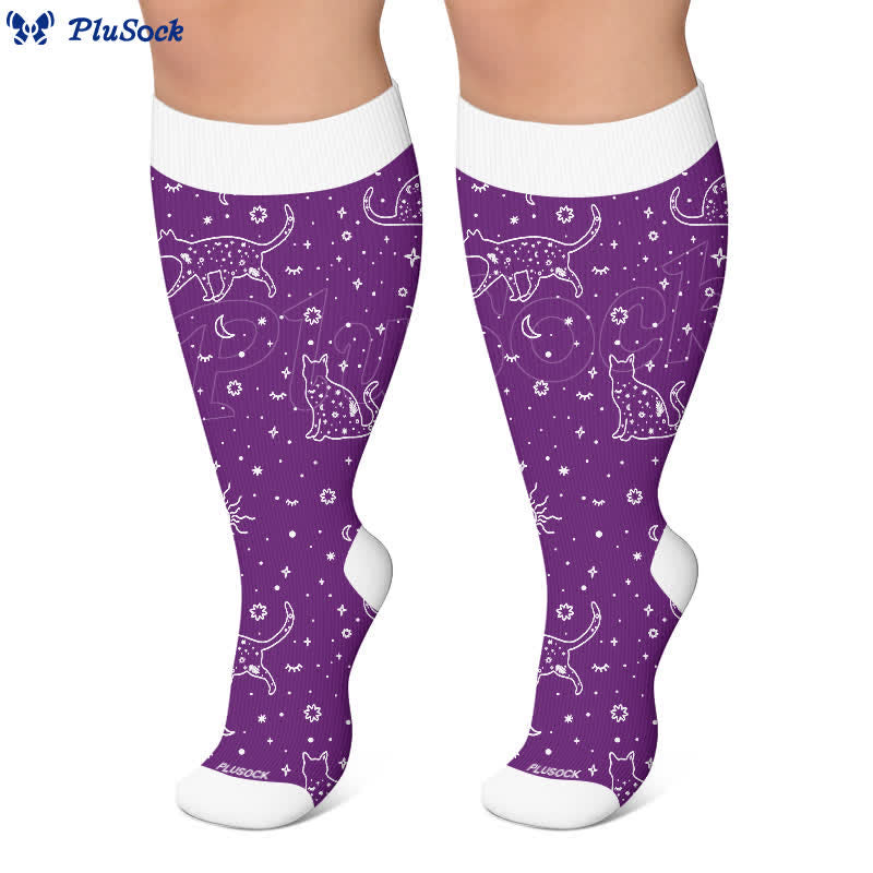 Plusock Plus Size Purple Celestial Cat Compression Socks - image 3
