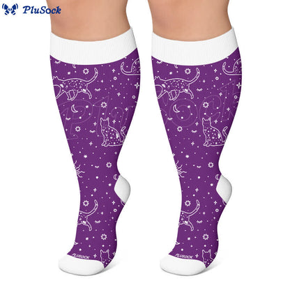 Plusock Plus Size Purple Celestial Cat Compression Socks - image 3