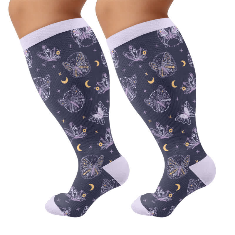 Plusock Plus Size Purple Celestial Cat Compression Socks - Light Purple(1 Pair) - 4XL - image 5