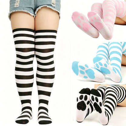 Plusock Striped Cat Paw Thigh High Socks(3 Pairs) - image 0