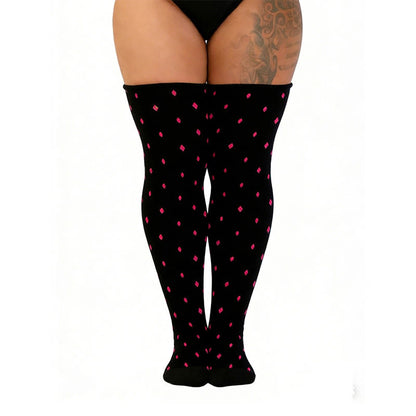 Plusock Polka Dots Heart Striped Thigh High Socks - Black - One Size - image 10