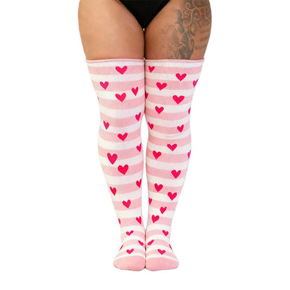 Plusock Polka Dots Heart Striped Thigh High Socks - Pink - One Size - image 4