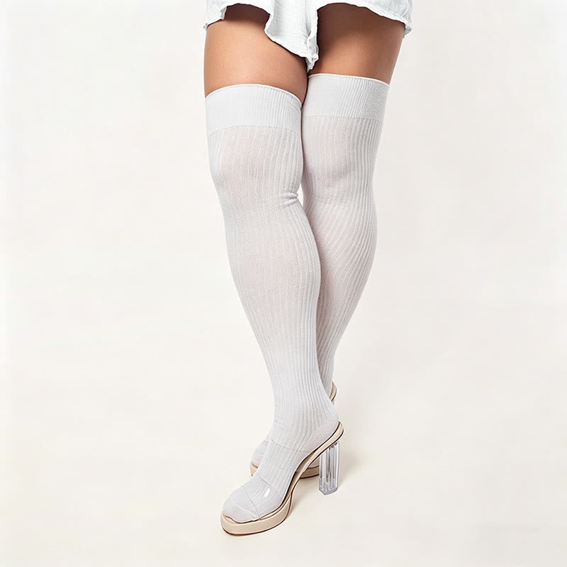 Plusock Candy Color Thigh High Socks - White - One Size - image 6