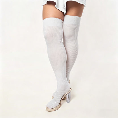 Plusock Candy Color Thigh High Socks - White - One Size - image 6