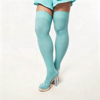 Plusock Candy Color Thigh High Socks - Light Green - One Size - image 8