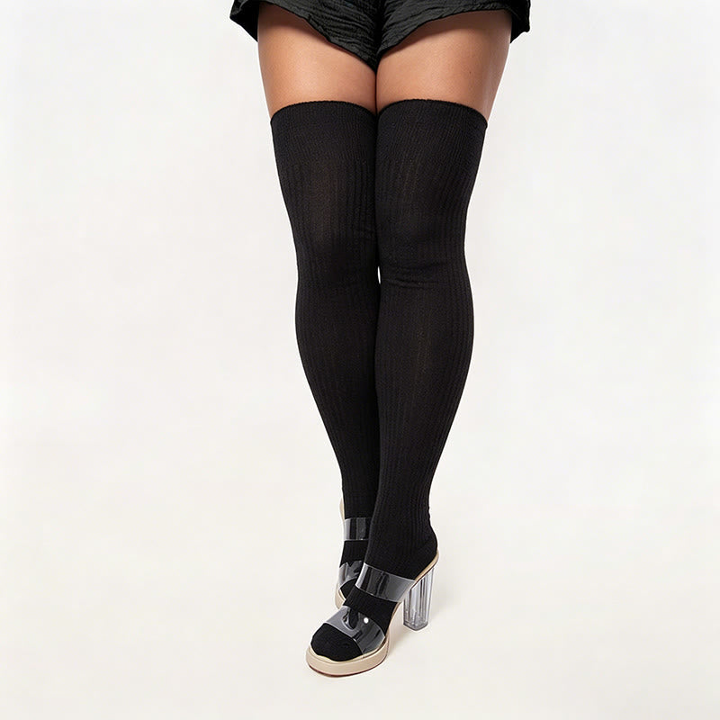 Plusock Candy Color Thigh High Socks - Black - One Size - image 5