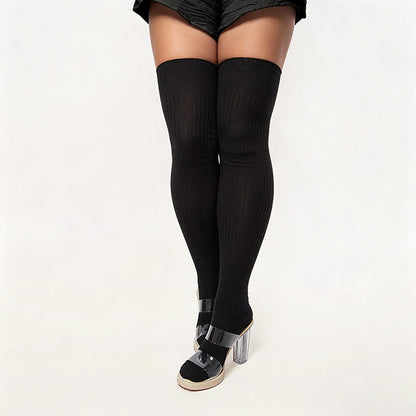Plusock Candy Color Thigh High Socks - Black - One Size - image 5