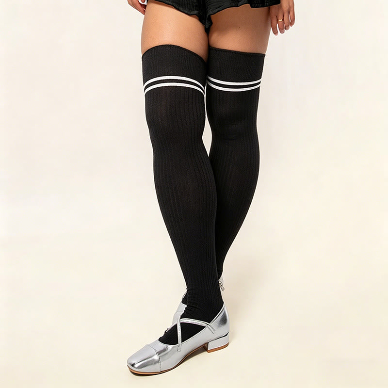 Plusock Candy Color Thigh High Socks - Black-A - One Size - image 17